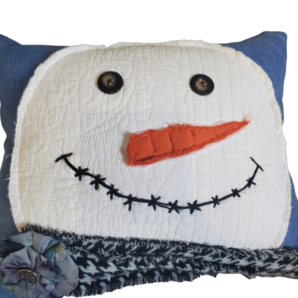 NEW Homemade Snowman Decorative Pillow Set - Blue and White